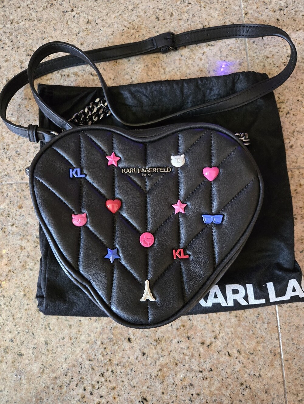 Karl Lagerfeld Black Quilted Heart Crossbody